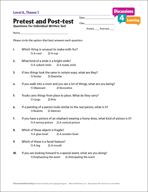 Pretest and Post-test | Discussions4Learning